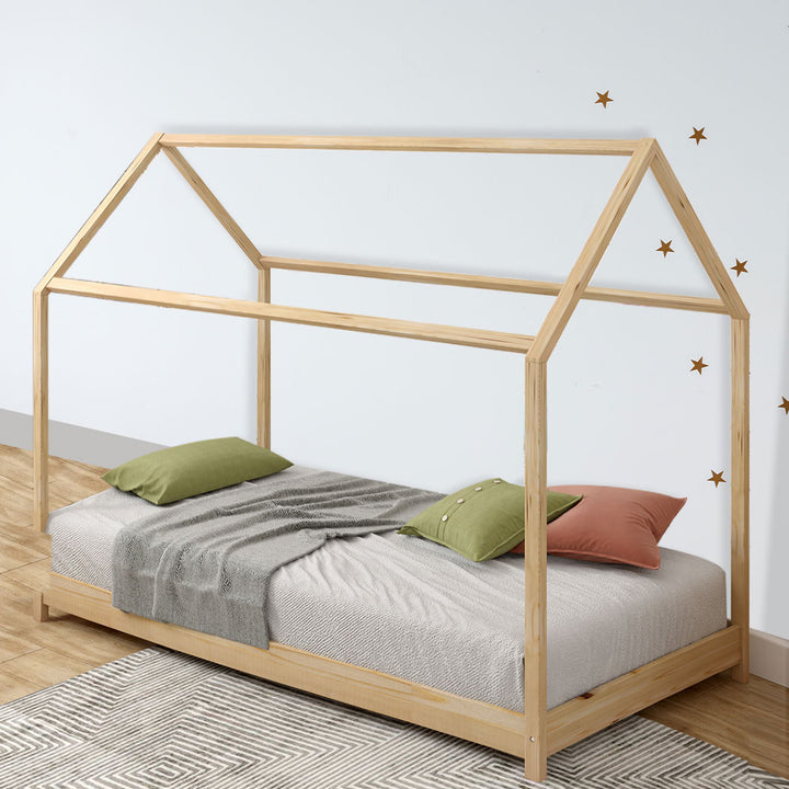 Levede Bed Frame Single Wooden Timber Natural and White - Levede