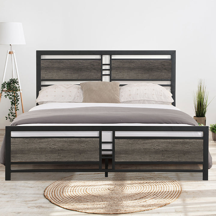 Levede Queen Bed Frame Metal Mattress Dark Grey - Levede