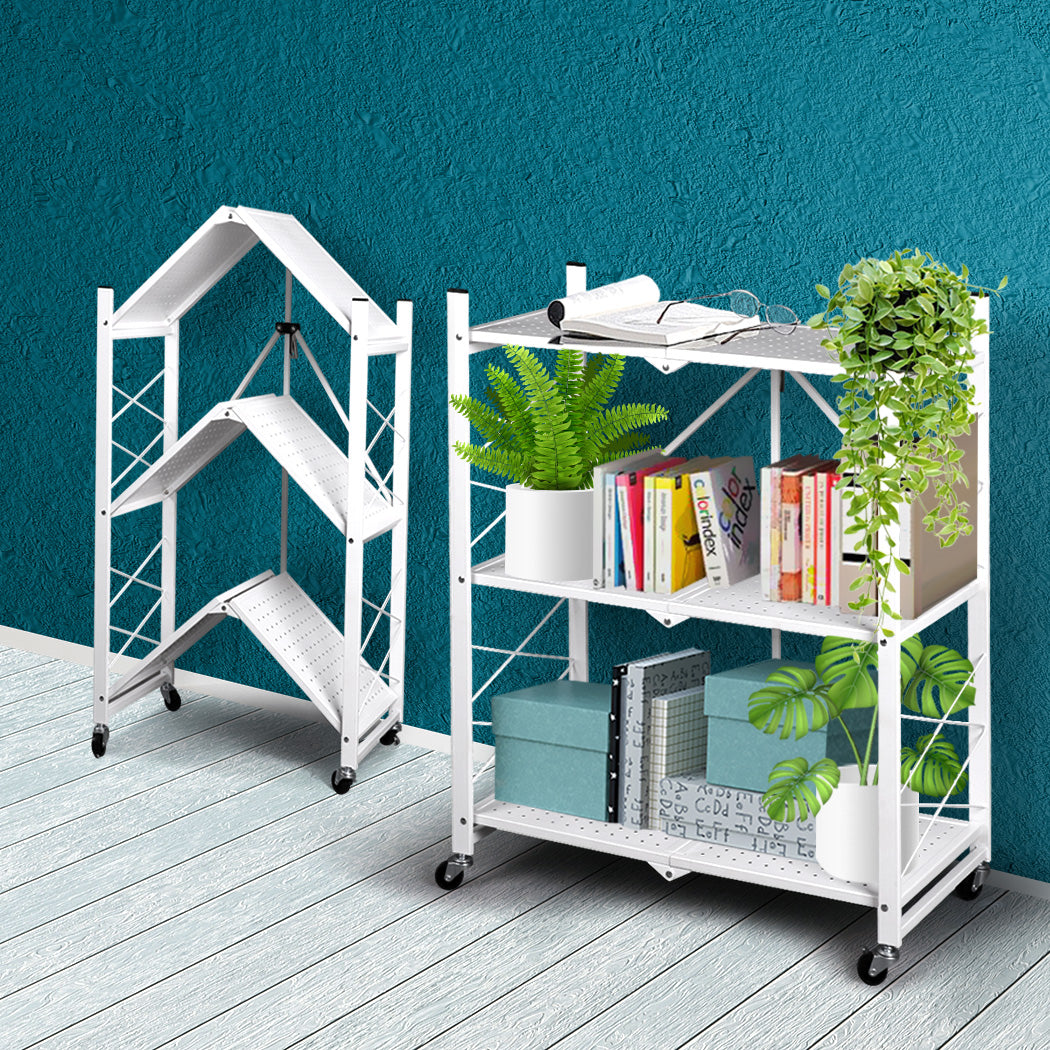 Levede Foldable Storage Shelf Display White 3 Tiers-1831592649665155078