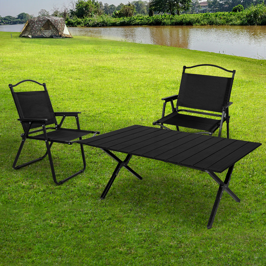 Levede Folding Camping Table Chair Set Black - Levede