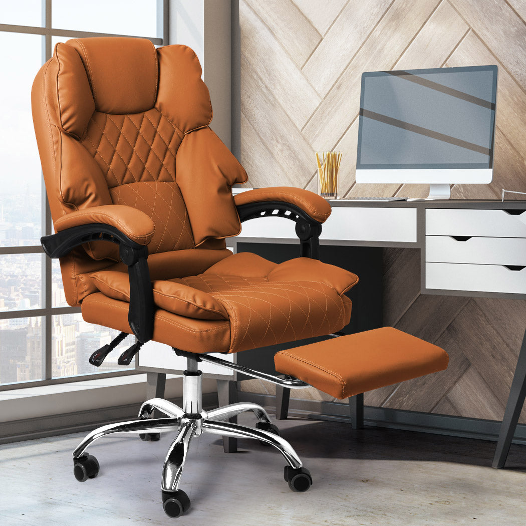 Levede Gaming Chair Office Computer Brown Footrest-1848848506664652807