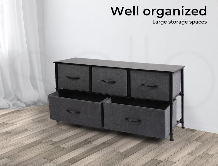 Lowboy Fabric 5-Drawer Chest of Drawers