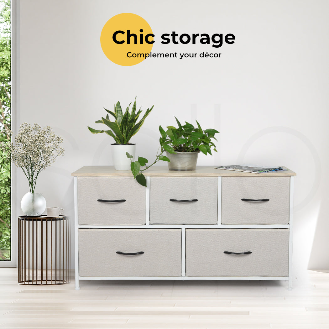 Lowboy Fabric 5-Drawer Chest of Drawers 3