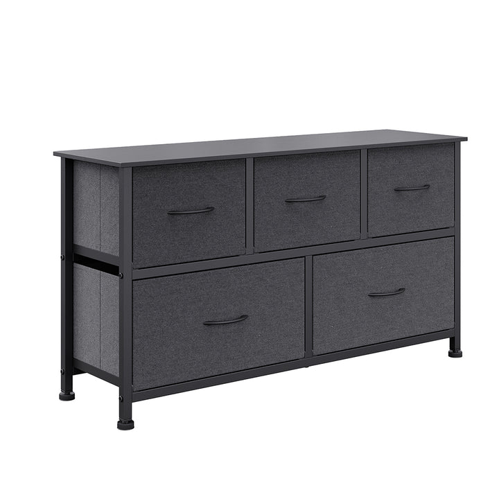 Grey Lowboy Fabric 5-Drawer Chest of Drawers