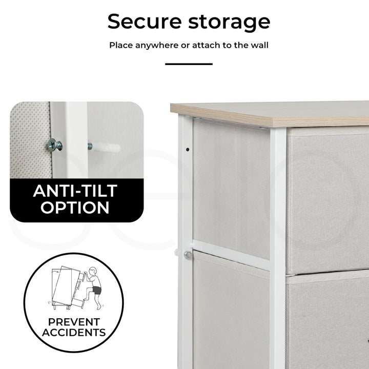 Lowboy Fabric 5-Drawer Chest of Drawers has anti slip option 
