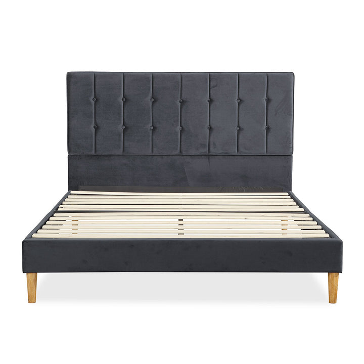 Mattress Base with Velvet Headboard grey