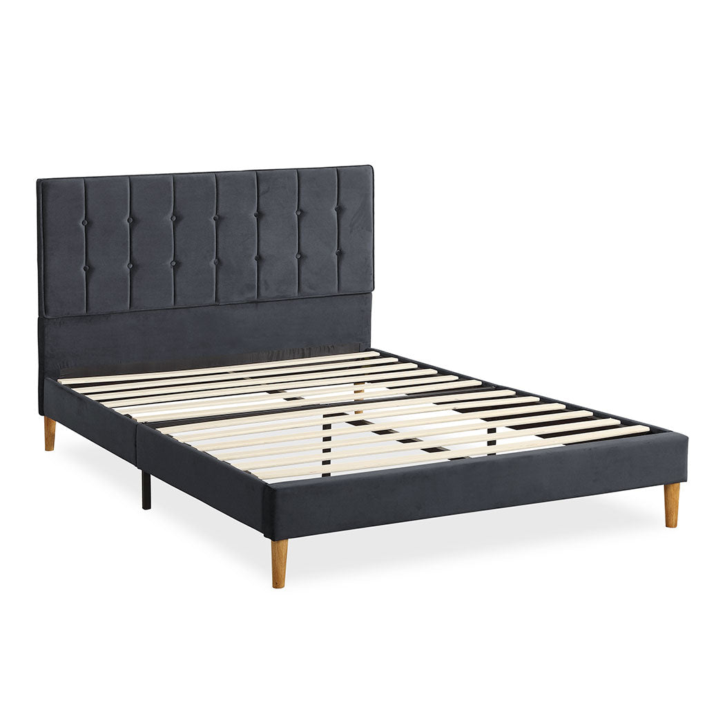 Mattress Base with Velvet Headboard Grey