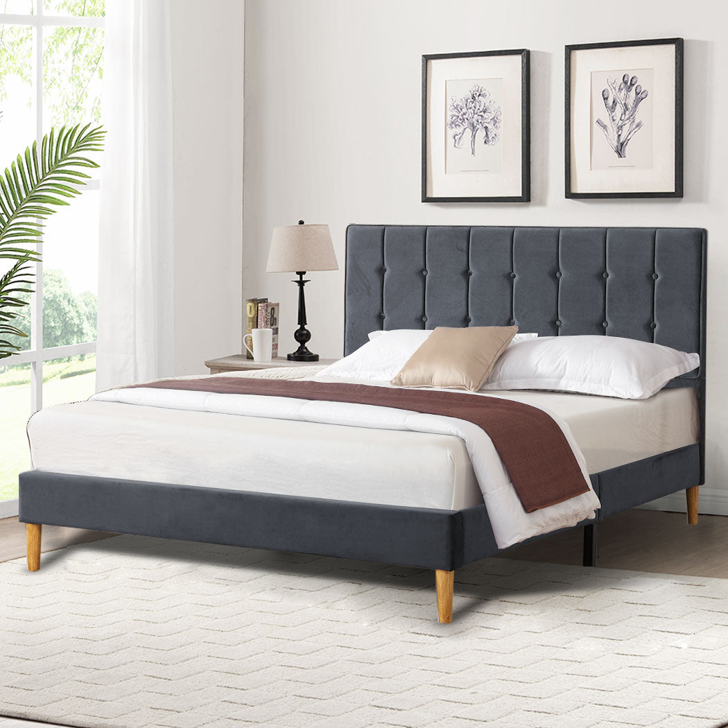 Mattress Base with Velvet Headboard grey