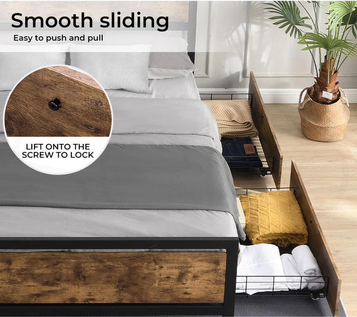 Metal Bed Frame with Sliding Storage Drawers