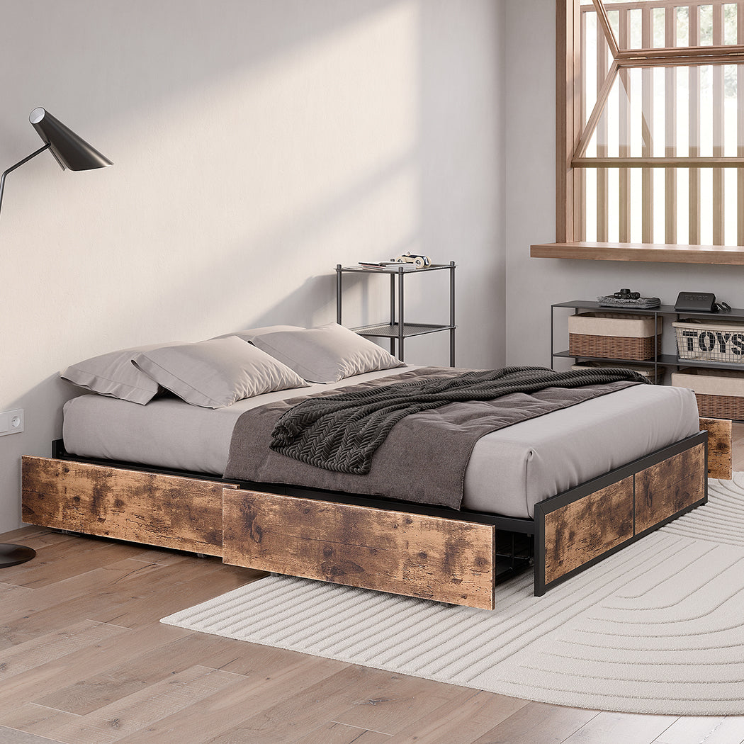 Metal Bed Frame with Storage Drawers
