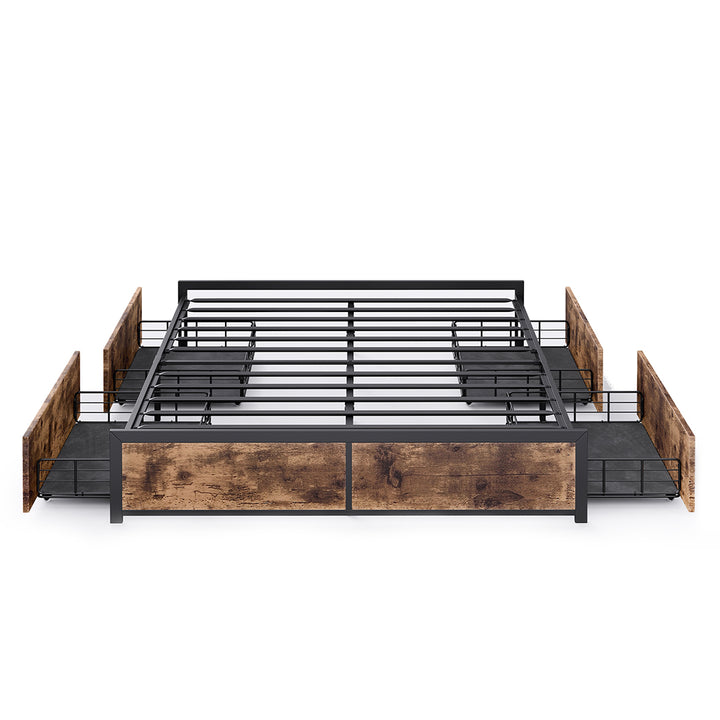 Metal Bed Frame with Storage Drawers