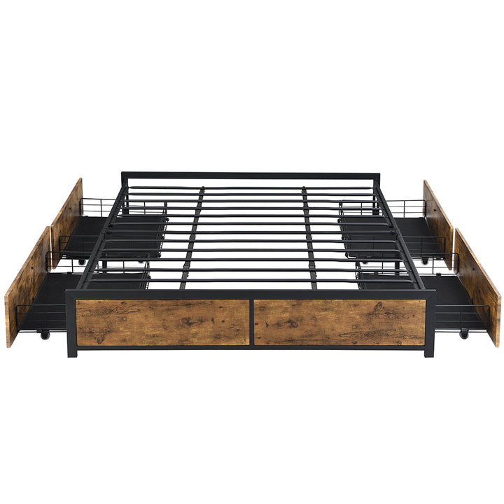 Metal Bed Frame with Storage Drawers