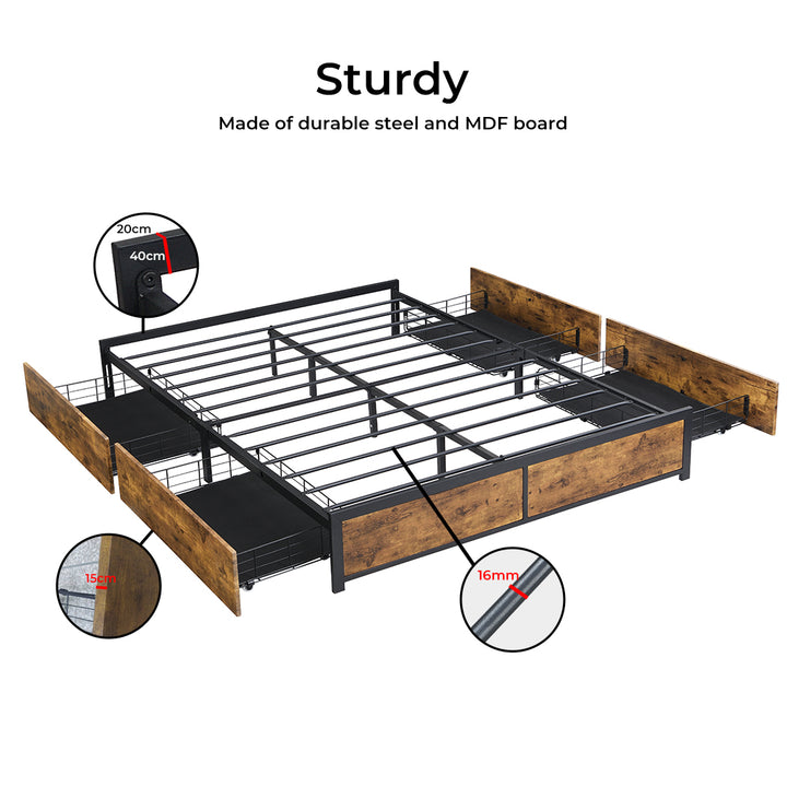 Metal Bed Frame with Storage Drawers