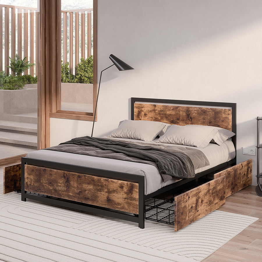 Metal Bed Frame with Storage Drawers & Headboard