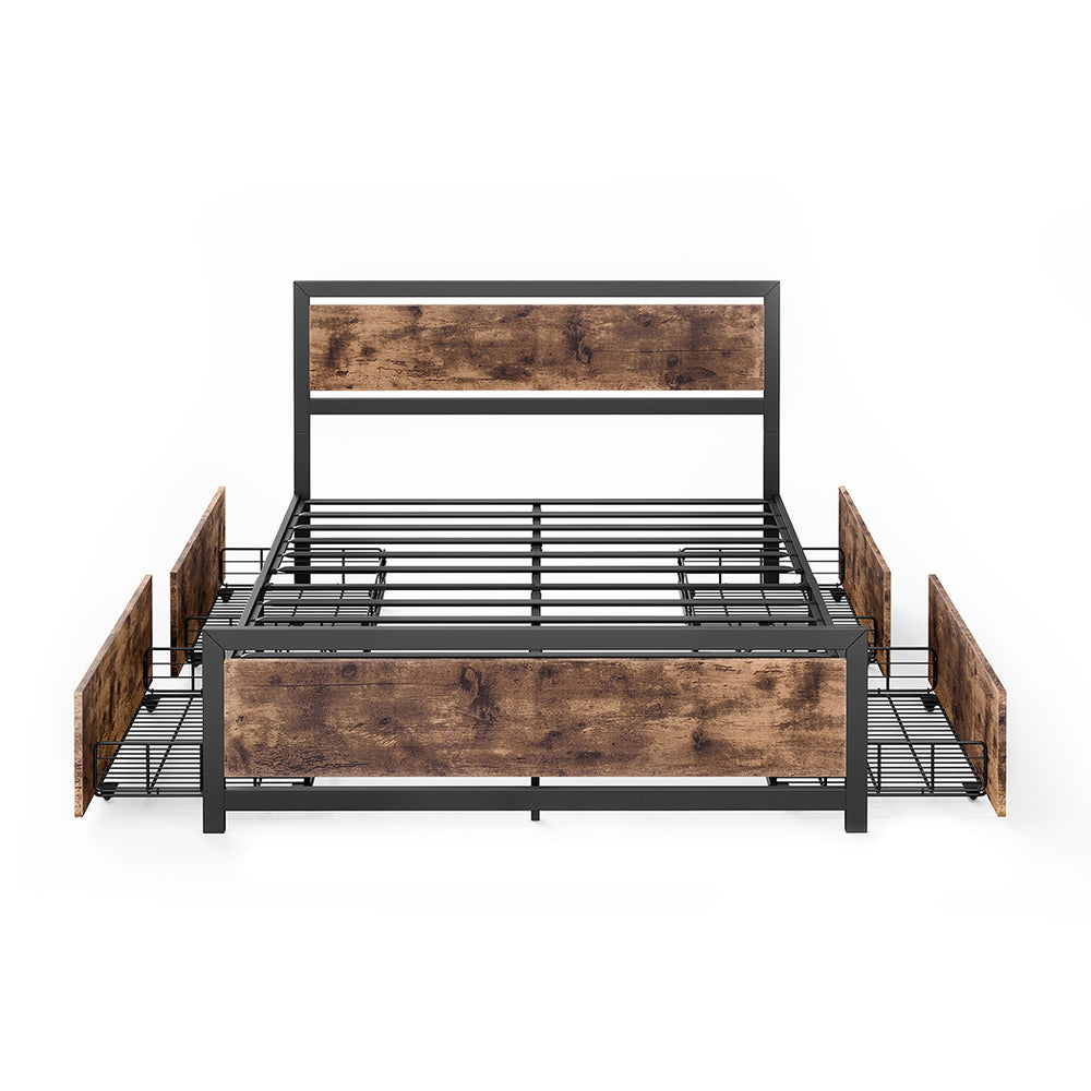 Metal Bed Frame with Storage Drawers & Headboard