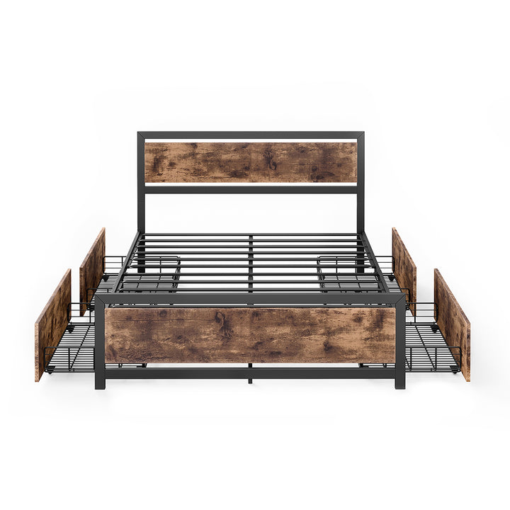 Metal Bed Frame with Storage Drawers & Headboard