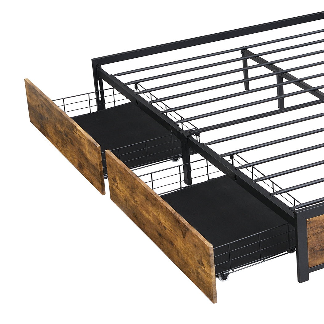 Metal Bed Frame with Storage Drawers