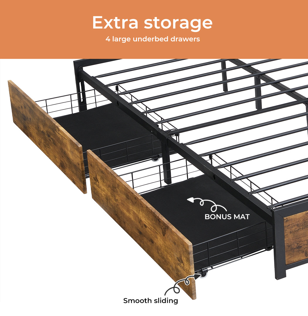 Metal Bed Frame with sliding Storage Drawers