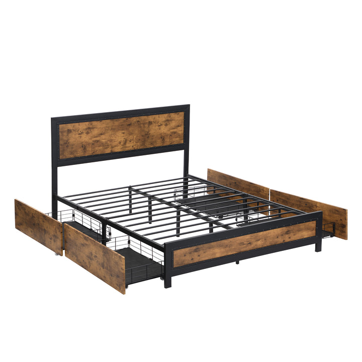 Metal Frame Bed with Storage Drawers