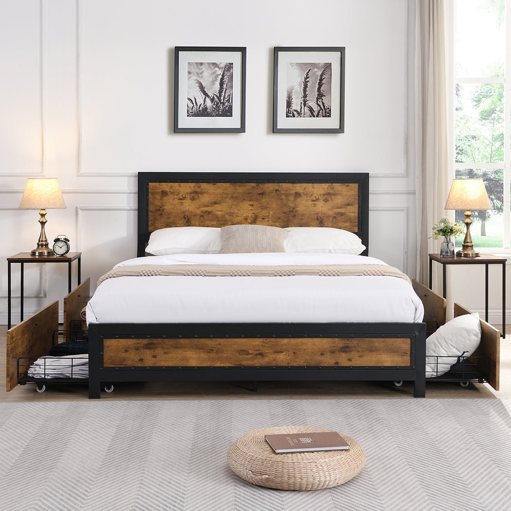 Metal Frame Bed with Storage Drawers