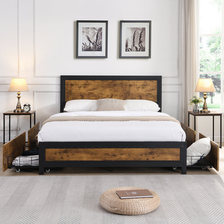 Metal Frame Bed with Storage Drawers