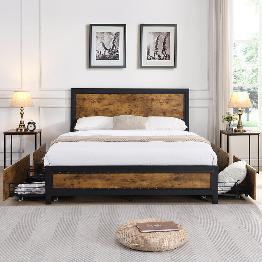 Metal Frame Bed with Storage Drawers