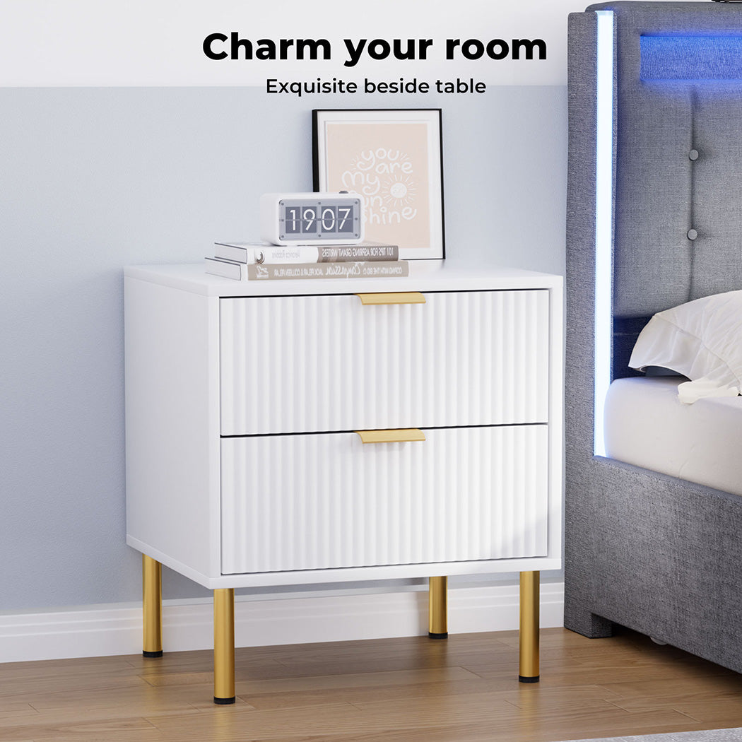 Modern 2-Drawer Bedside Table next to bed