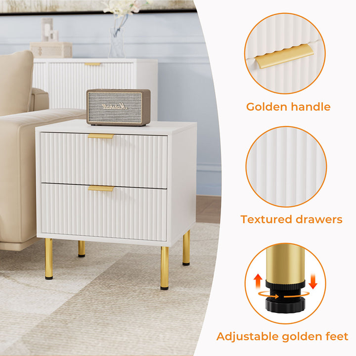 Modern 2-Drawer Bedside Table with Gold Legs