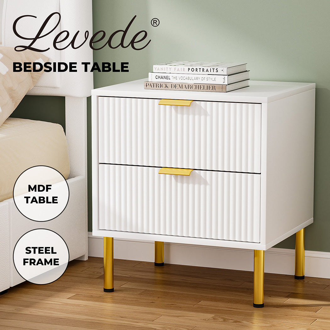 Modern 2-Drawer Bedside Table with Gold Legs