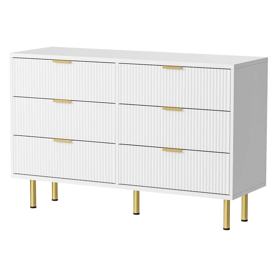 Modern White 6-Drawer Chest with Gold Accents