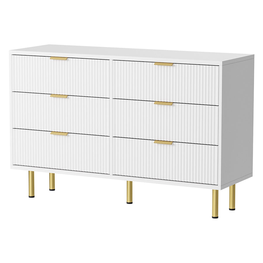 Modern White 6-Drawer Chest with Gold Accents