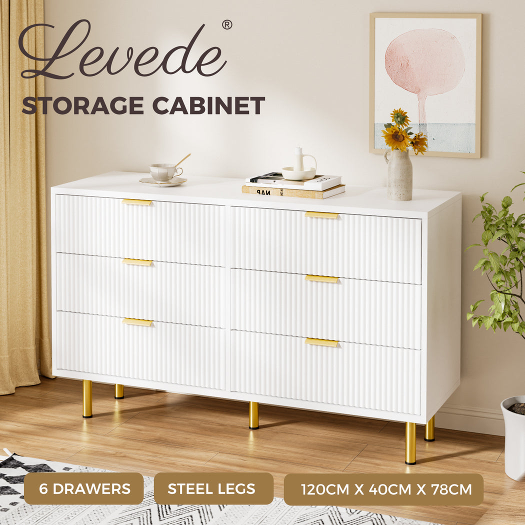 Modern White 6-Drawer Chest with Gold Accents