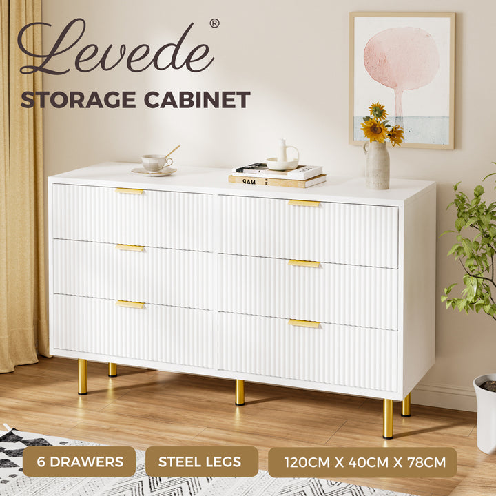 Modern White 6-Drawer Chest with Gold Accents