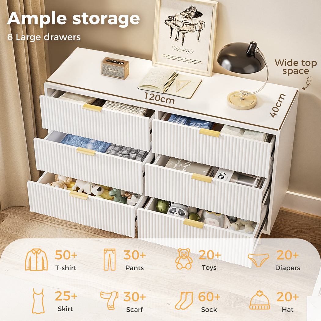 Modern White 6-Drawer Chest with Gold Accents