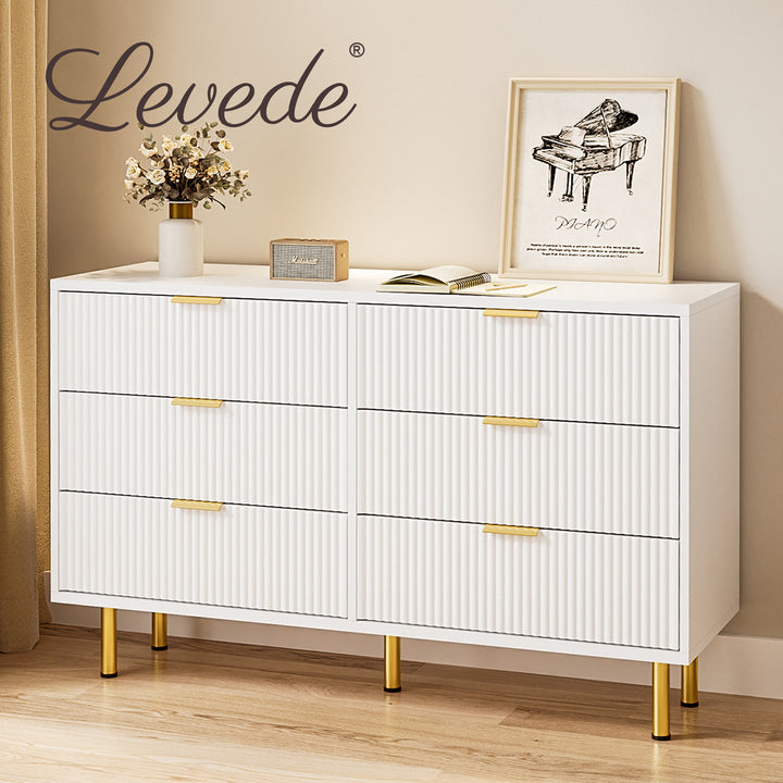Modern White 6-Drawer Chest with Gold Accents