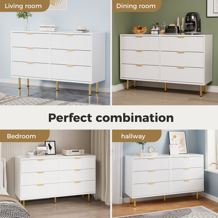 Modern White 6-Drawer Chest with Gold Accents