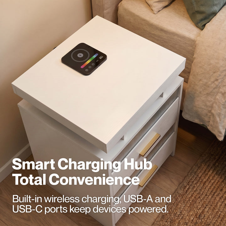 Smart Bedside Table Motion Sensor Charging Modern Nightstand RGB Bedroom