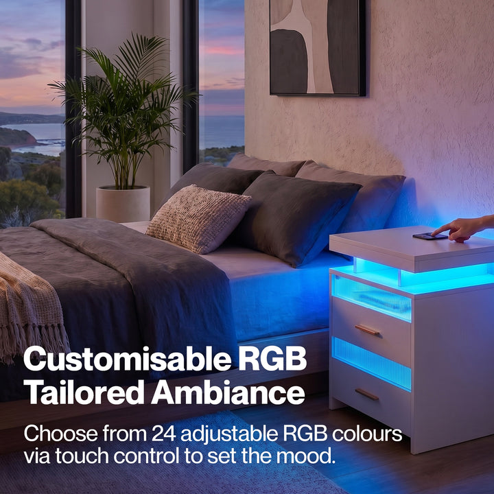 Smart Bedside Table Motion Sensor Charging Modern Nightstand RGB Bedroom