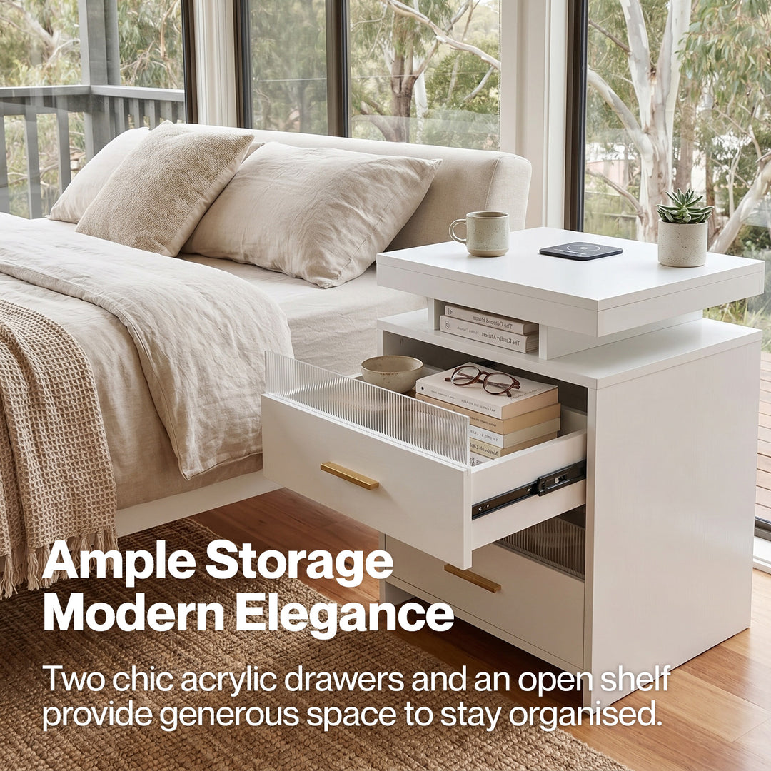 Smart Bedside Table Motion Sensor Charging Modern Nightstand RGB Bedroom