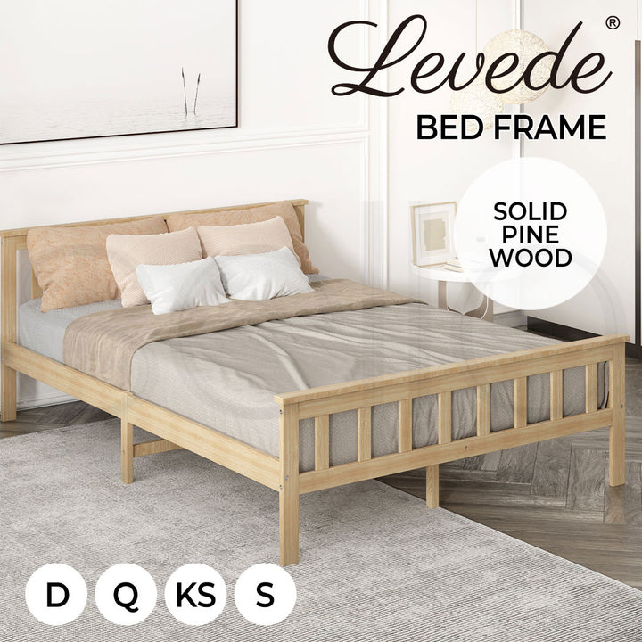 Levede Natural Finish Wooden Bed Frame 