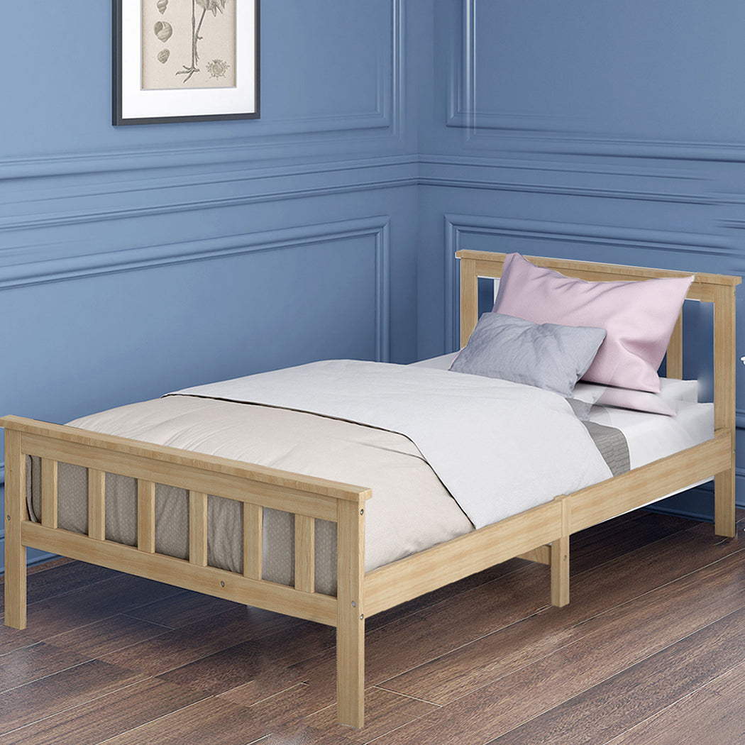 Natural Finish Wooden Bed Frame Single