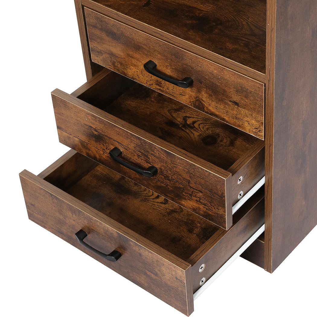 Oak LED Bedside Table 3 Drawers 