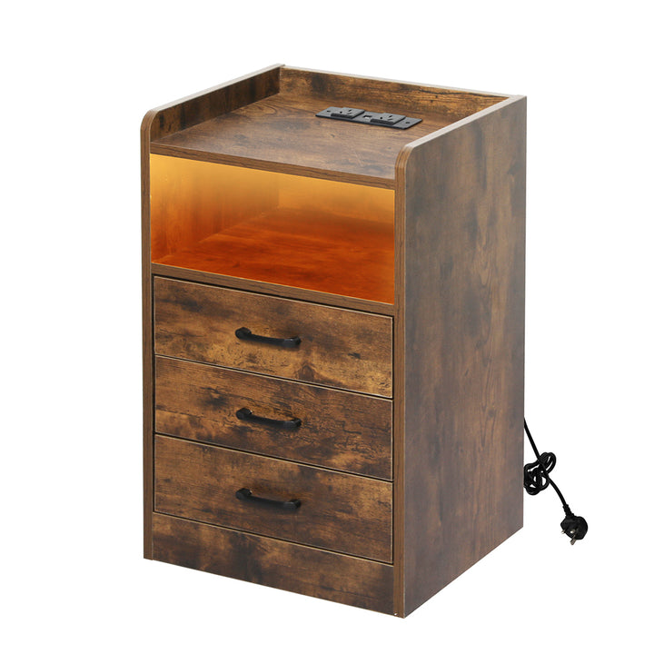 Oak LED Bedside Table 3 Drawers 