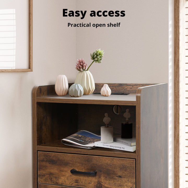 Oak LED Bedside Table 3 Drawers open shelf 