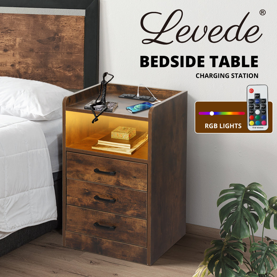 Oak LED Bedside Table with USB Dimensions