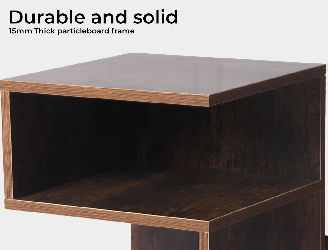 Oak S Shape Bedside Table next to bed