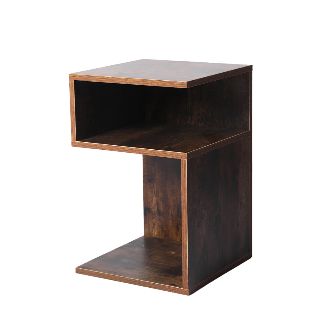 Oak S Shape Bedside Table next to bed