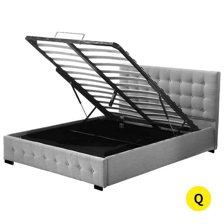 Open Queen Fabric Bed Frame With Gas Lift Storage