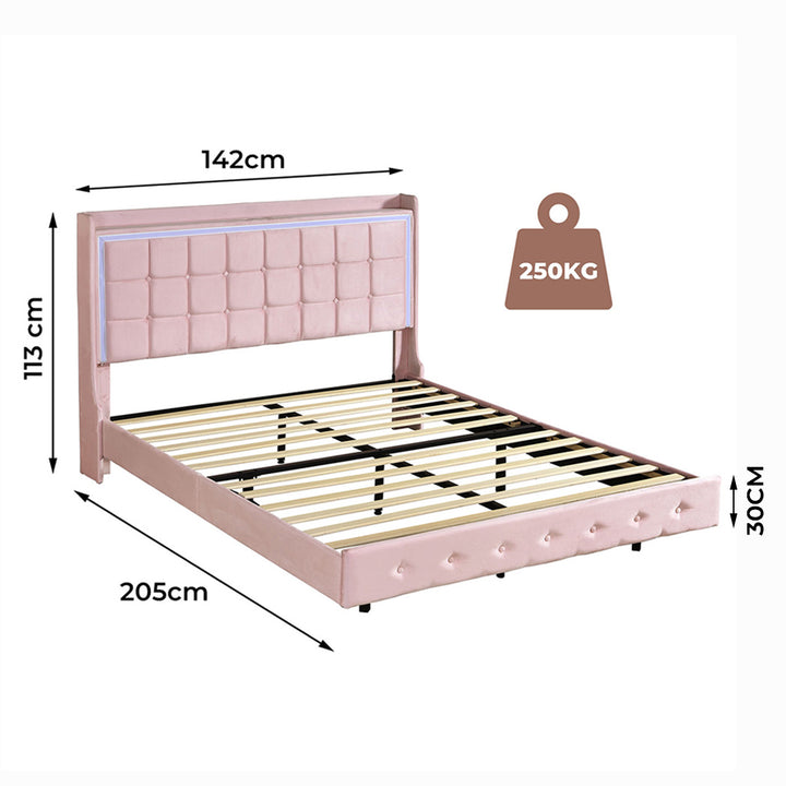 Pink Double Bed Frame Velvet Finish Dimensions 