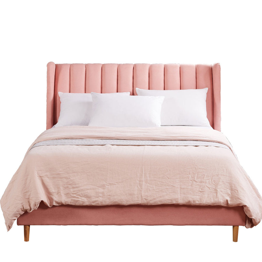 Pink Queen Bed Frame with Linen Upholstery